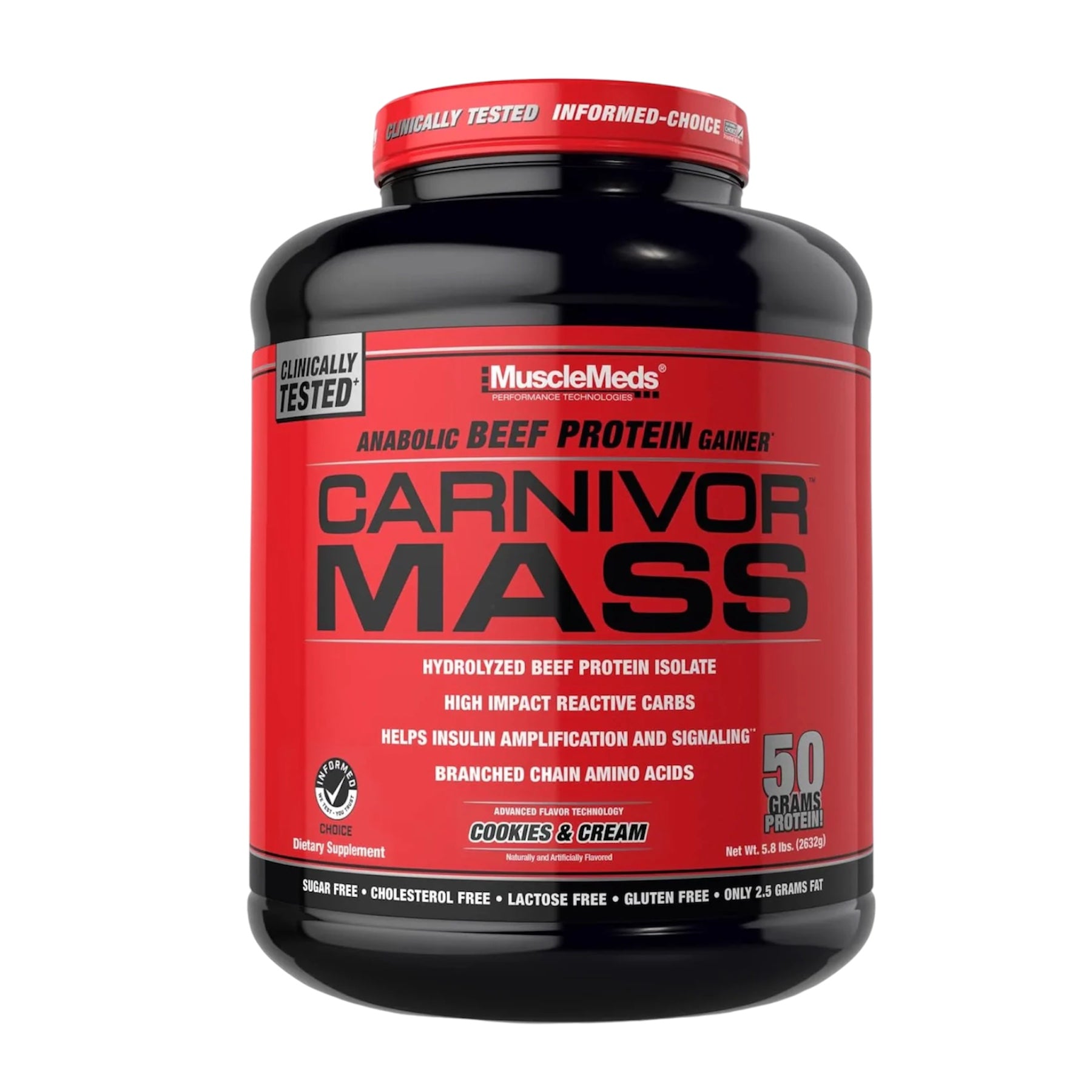 Gainer Carnivor Mass Anabolic Beef Protein MuscleMeds 14 Servicios 5.8 Lbs. (2632Grs.) Cookies & Cream