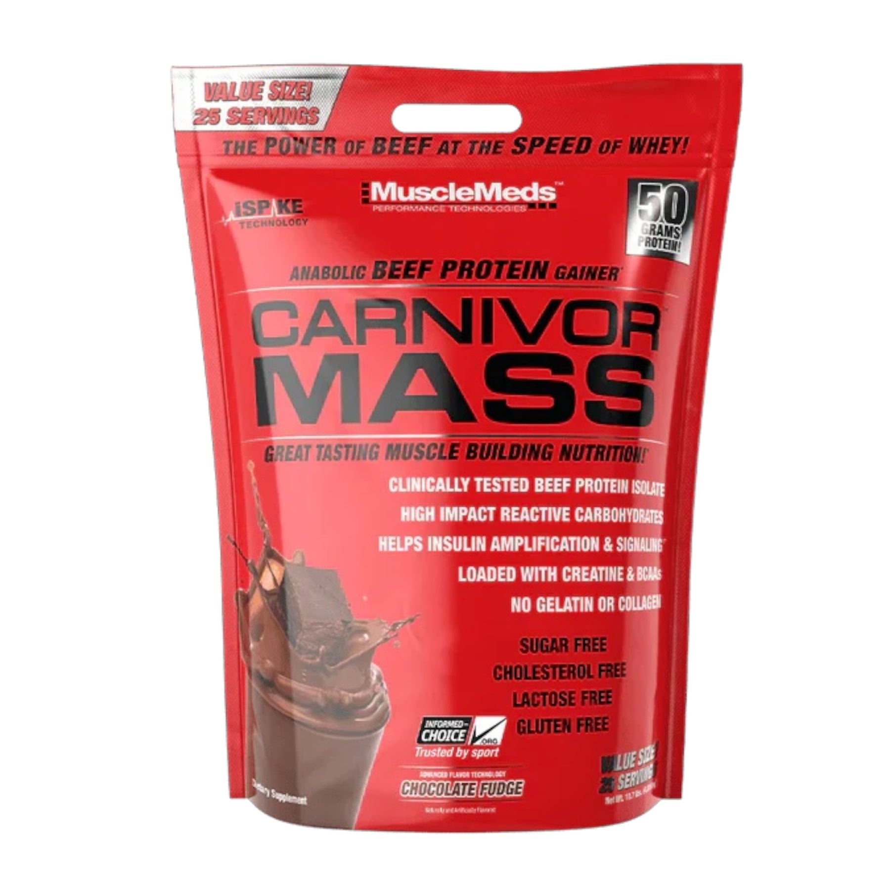 Gainer Carnivor Mass Anabolic Beef Protein MuscleMeds 25 Servicios 10.4 Lbs. (4.7Kgs.) Chocolate Fudge